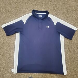 Under Armour Polo Shirt Men's 2XL Navy HeatGear Loose Fit Short Sleeve